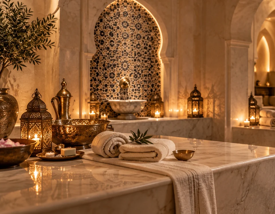 Warm Moroccan spa interior illustration